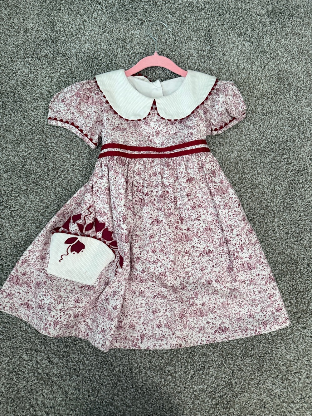 Mulberry Street Girls Red Floral Peter Pan Collar Dress Size 4